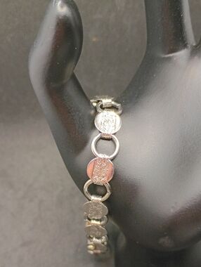 Silver Tone Coin Link Bracelet